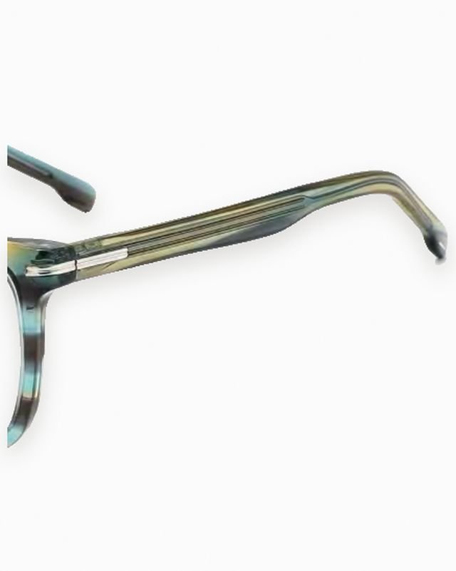 Close crop of a Reflaxis acetate frame temple and hinge